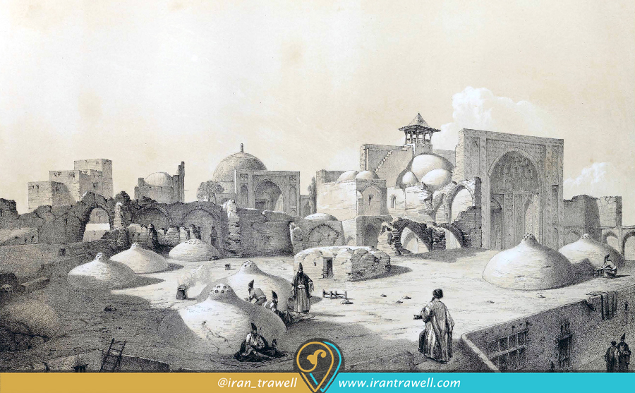 تصویری از حمام قدیمی و مسجد جامع قزوین در دوره قاجار